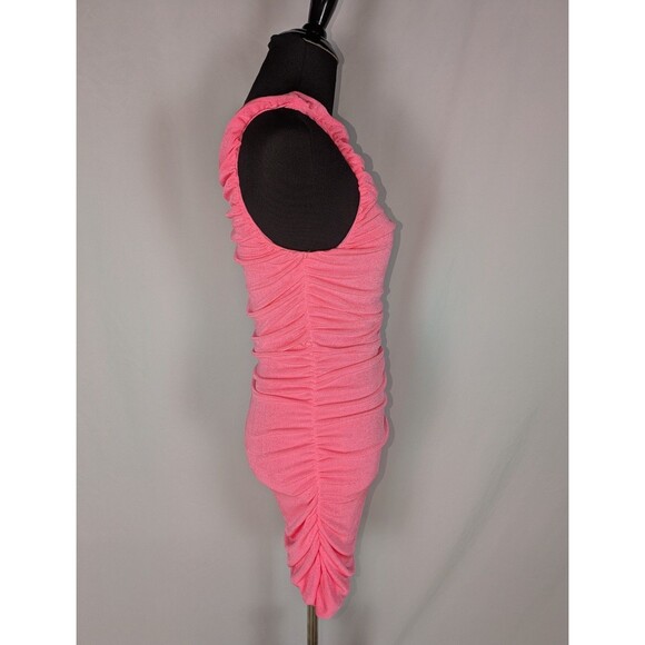 Women's Dress M Pink One Shoulder Ruched Bodycon Barbie Barbiecore Prom Hoco - Picture 3 of 5